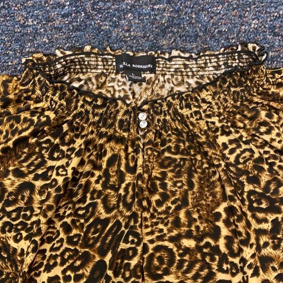 Isabella Rodriguez Leopard Print Peasant Top sz. L - Picture 2 of 4